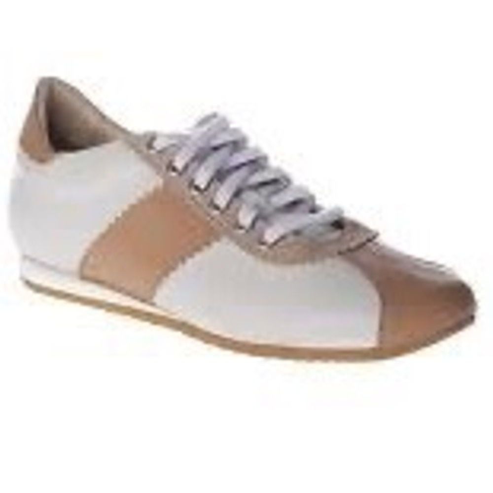 Amalfi by Rangoni White Tan Leather Lace Up Sneakers Made in Italy Size 7M